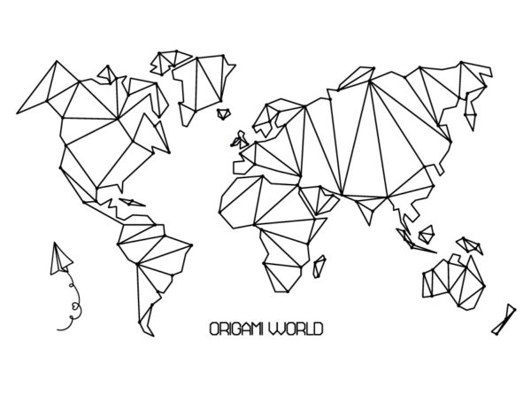 Vinilo mapa mundi origami sin fondo