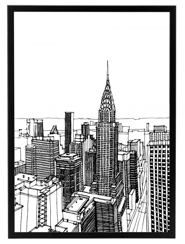 Lámina Dibujo Nueva York Marco Negro