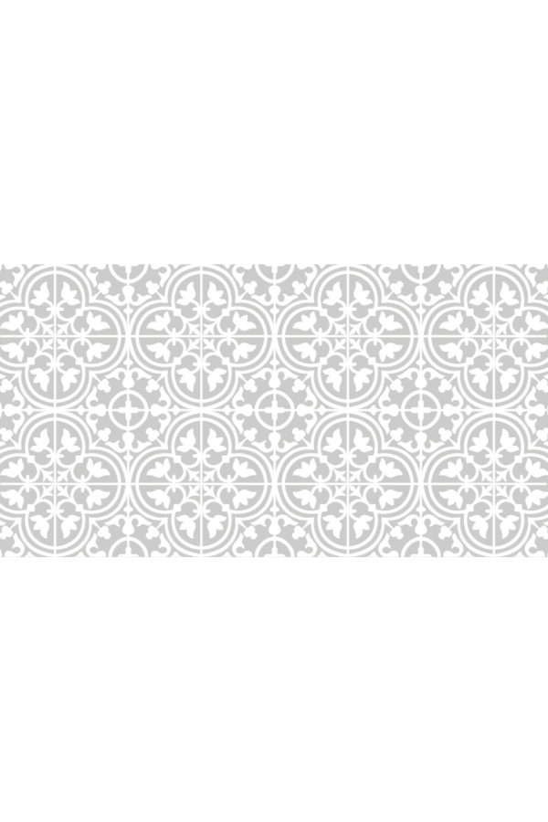 Alfombra vinílica baldosa mediterránea light color gris claro con diseño en blanco talla L 150x80 cm