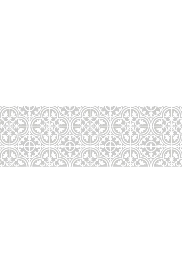 Alfombra vinílica baldosa mediterránea light color gris claro con diseño en blanco talla M 180x60 cm