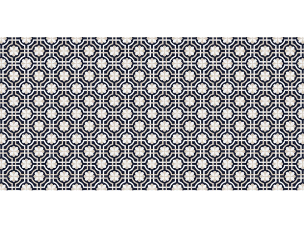 Suelo de vinilo, diseño de baldosas florales en azul marino Talla XL 120x240 cm