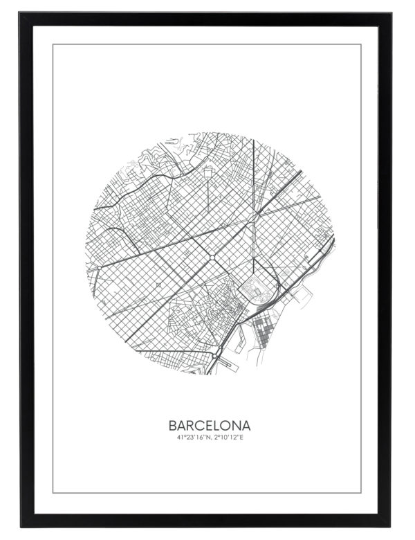 Lámina decorativa Mapa Barcelona con marco negro