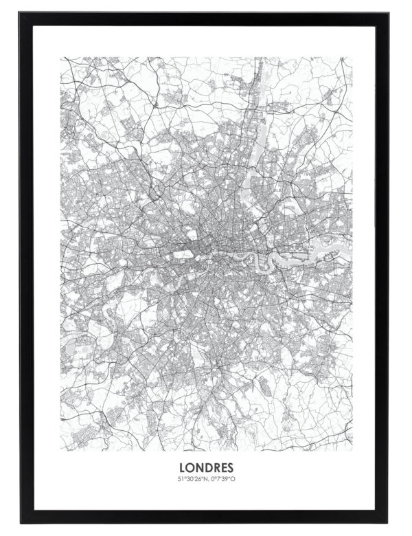 Lámina decorativa Mapa Londres con marco negro