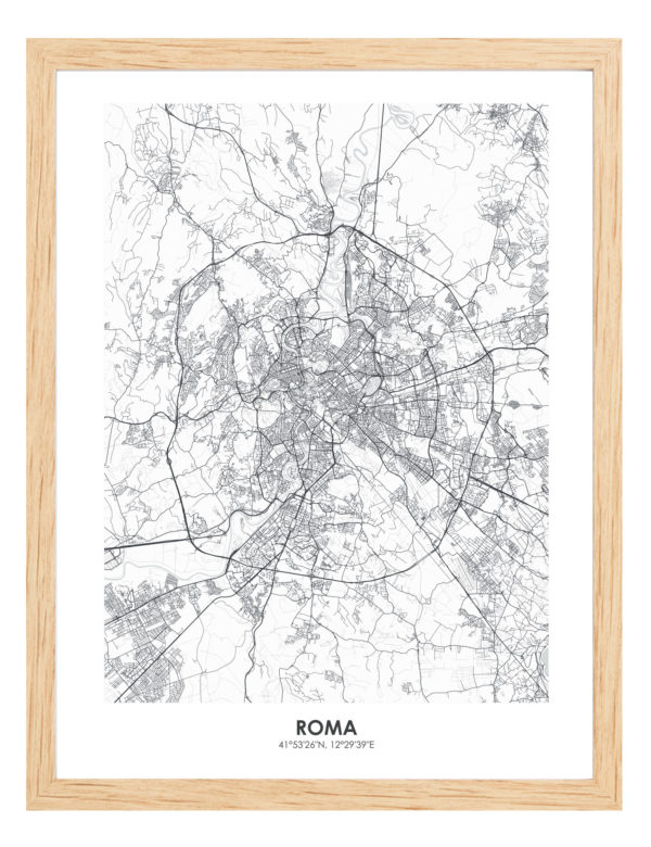 Lámina decorativa Mapa Roma con marco de madera
